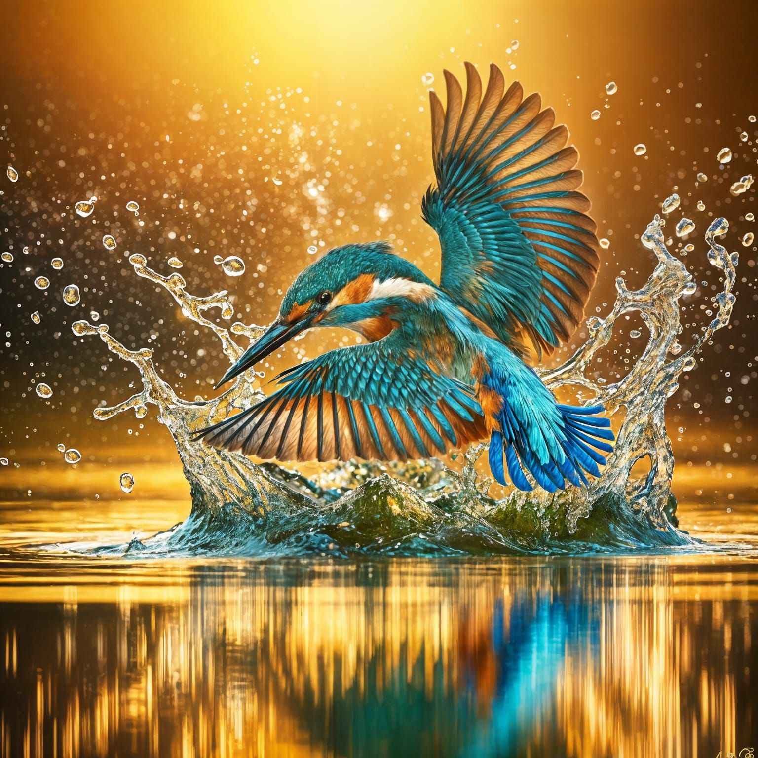 Kingfisher's Dive: Iridescent Plumage in Golden Light