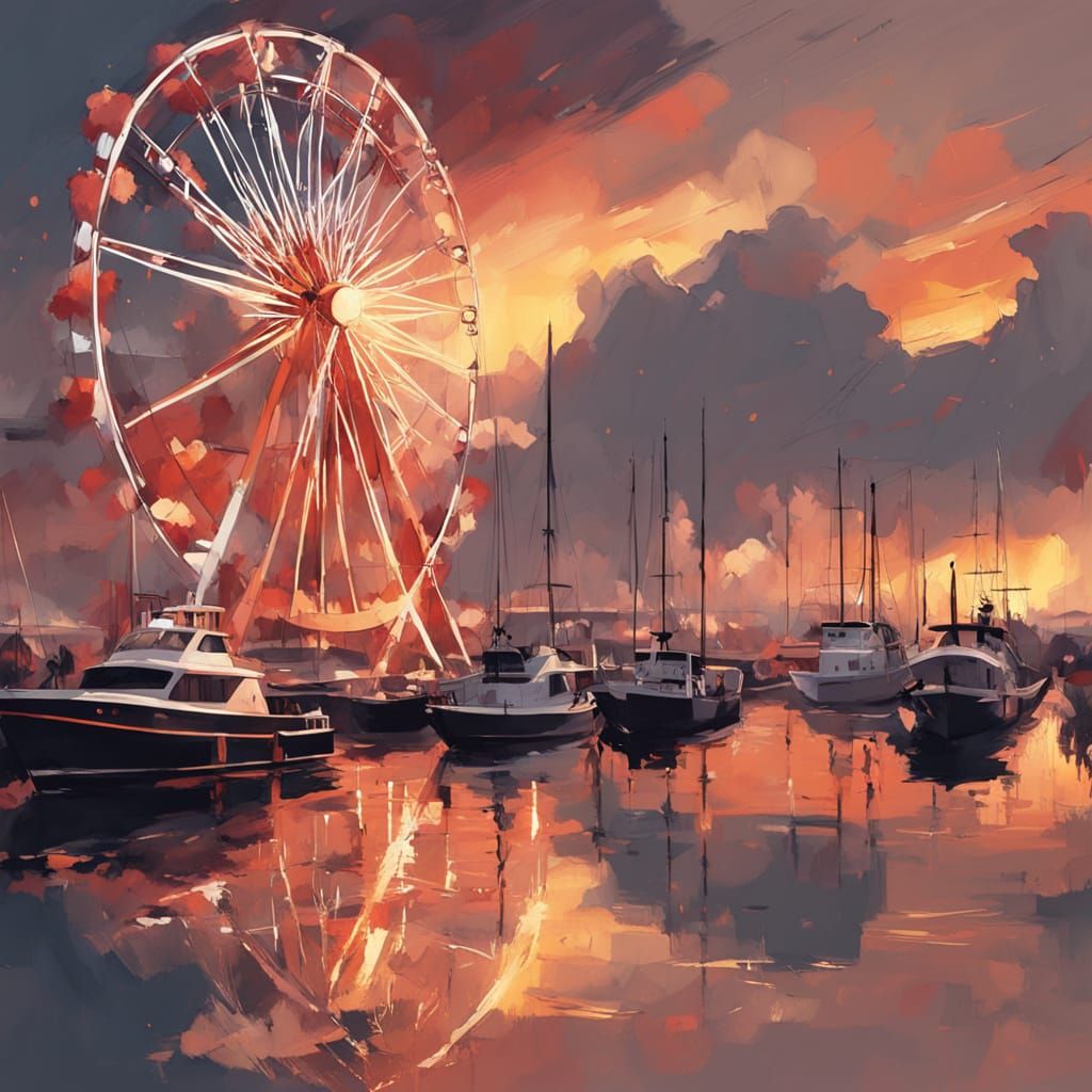 Vue panoramique du coucher de soleil sur la   Fête foraine