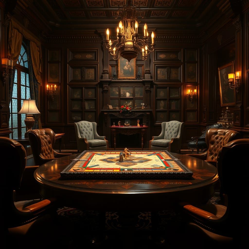 Victorian Monopoly Game in Opulent Study