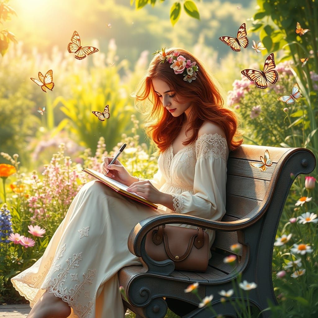 Idyllic Garden Scene in Dreamy, Surreal Style