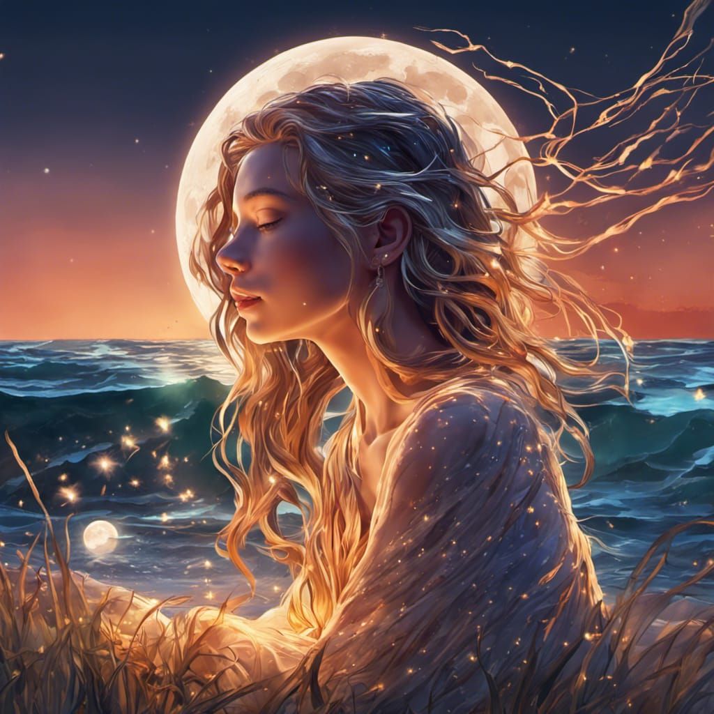 Glass Woman in Bioluminescent Anime Ocean