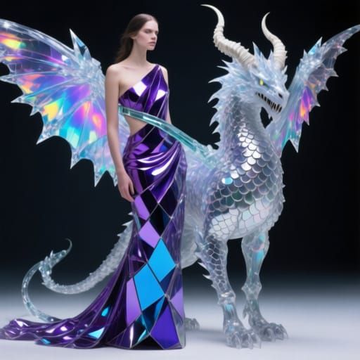 Glass Panel Dress with Winged Cloudstrider Beast