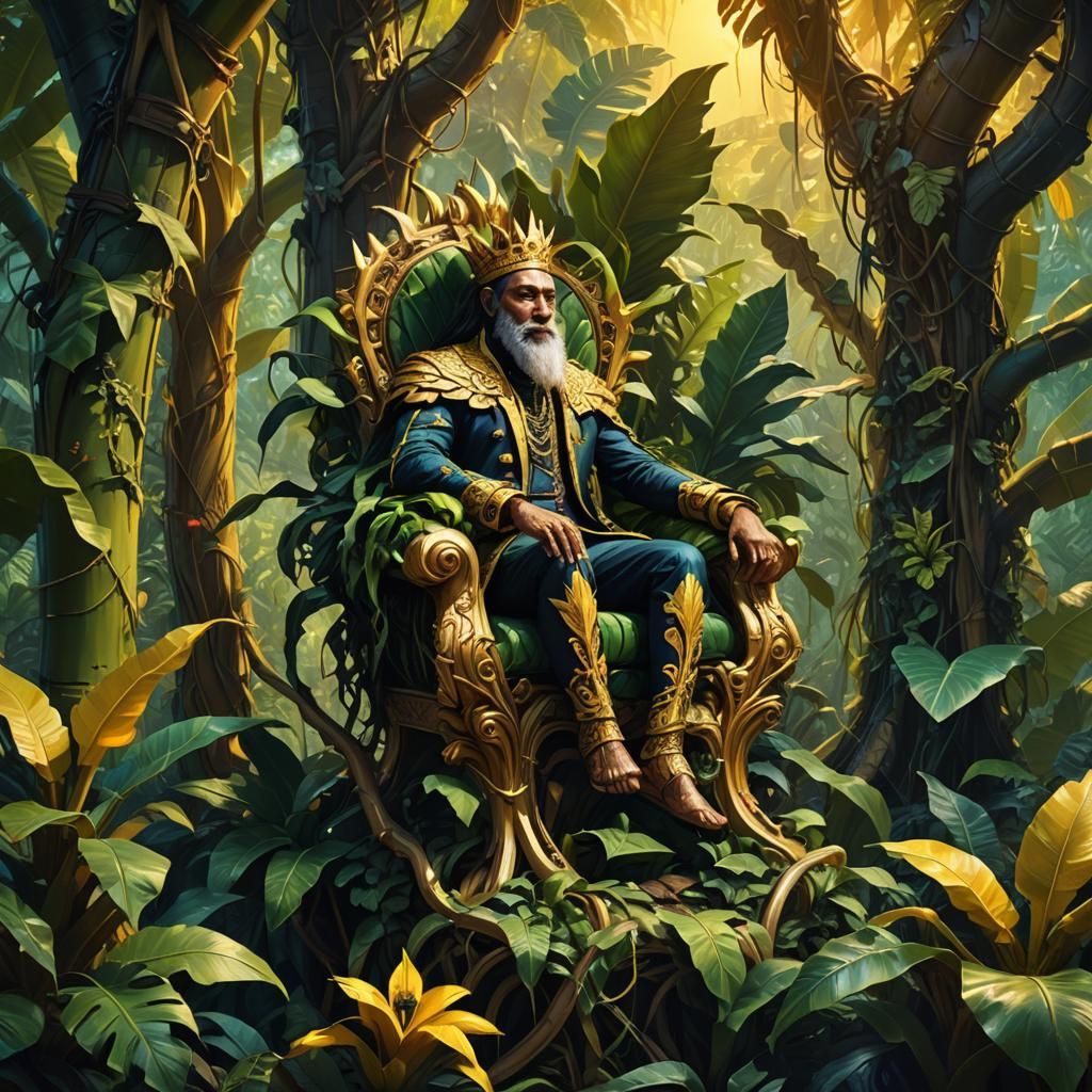 Majestic King Banana on Jungle Throne, Oil Painting