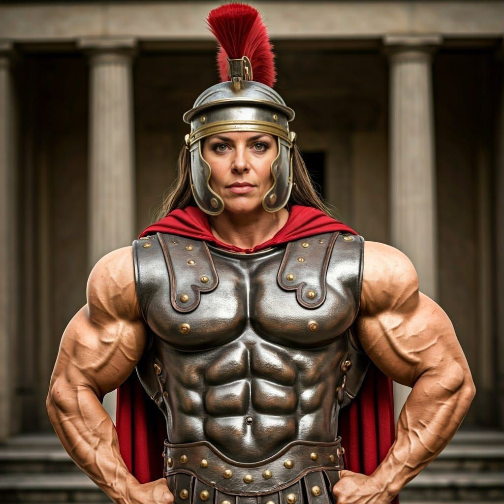 Muscled Spanish Amazon Wears Roman Armor with Pride