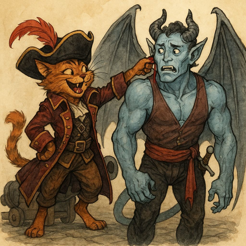 Dark Orange Tabby Tabaxi Pirate in Swashbuckling Adventure