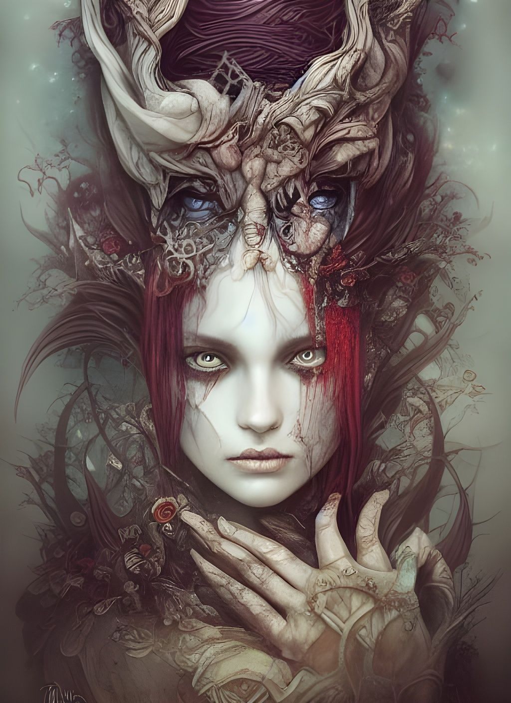 Eerie Portrait of Rotting Evil in Airbrush Style