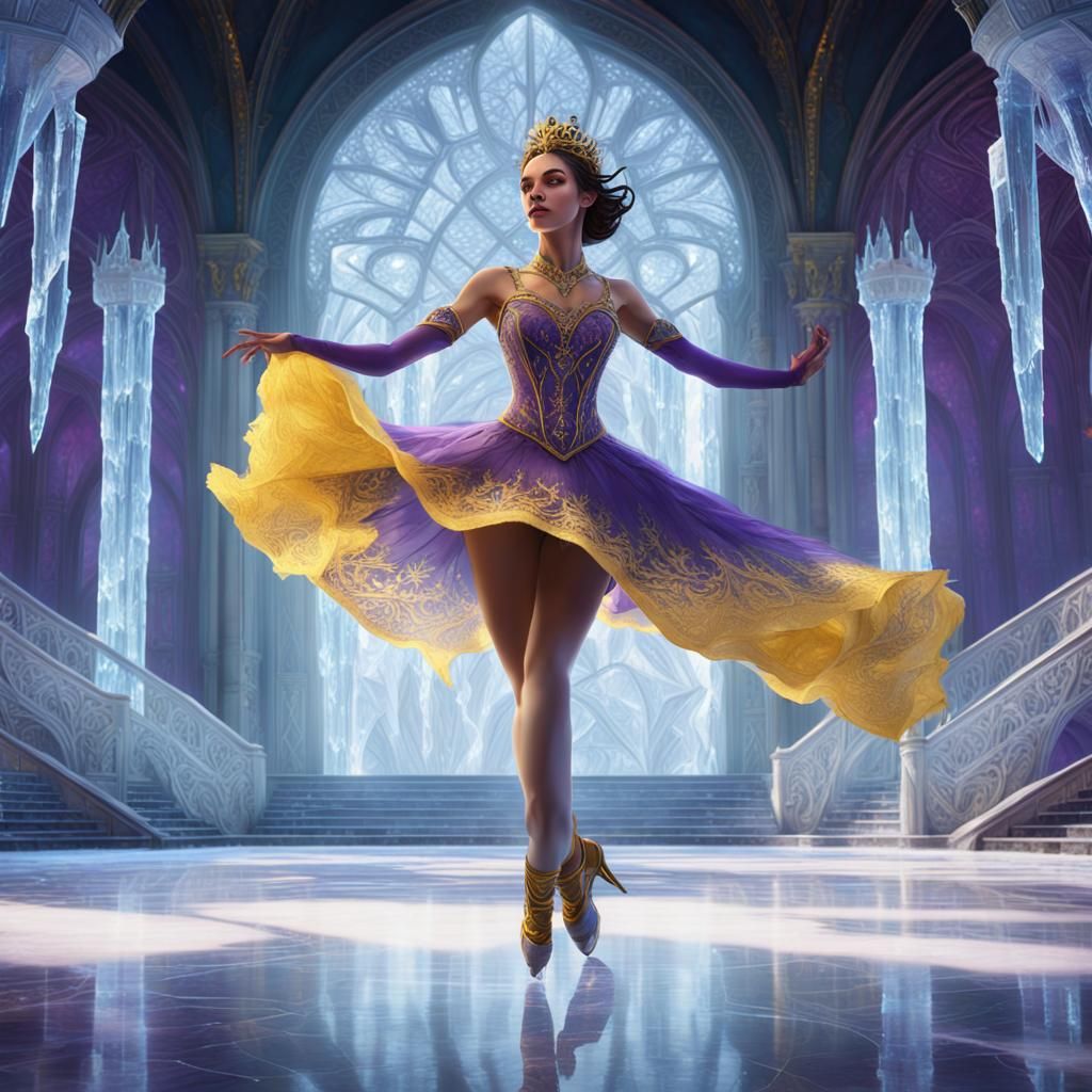 Figure Skater in Ice Palace, Hyperdetailed Fantasy Art