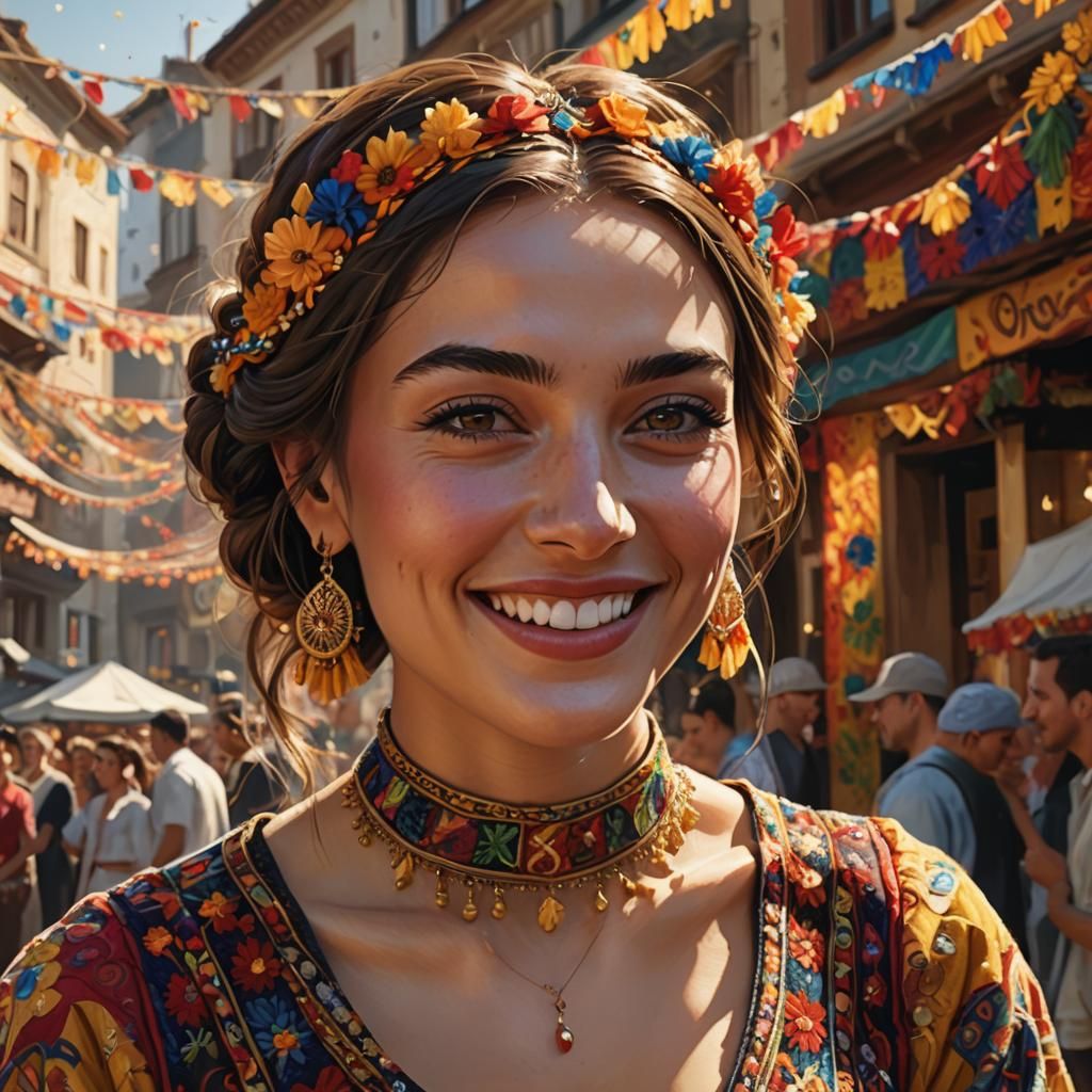 Romanian Woman Celebrates at Street Festival