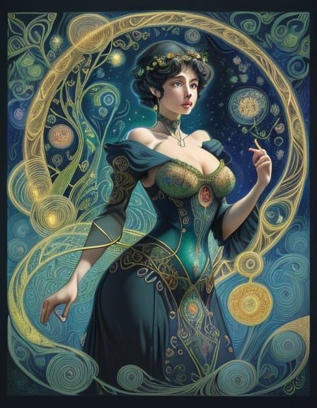 Art Nouveau Ghibli Anime Woman Portrait