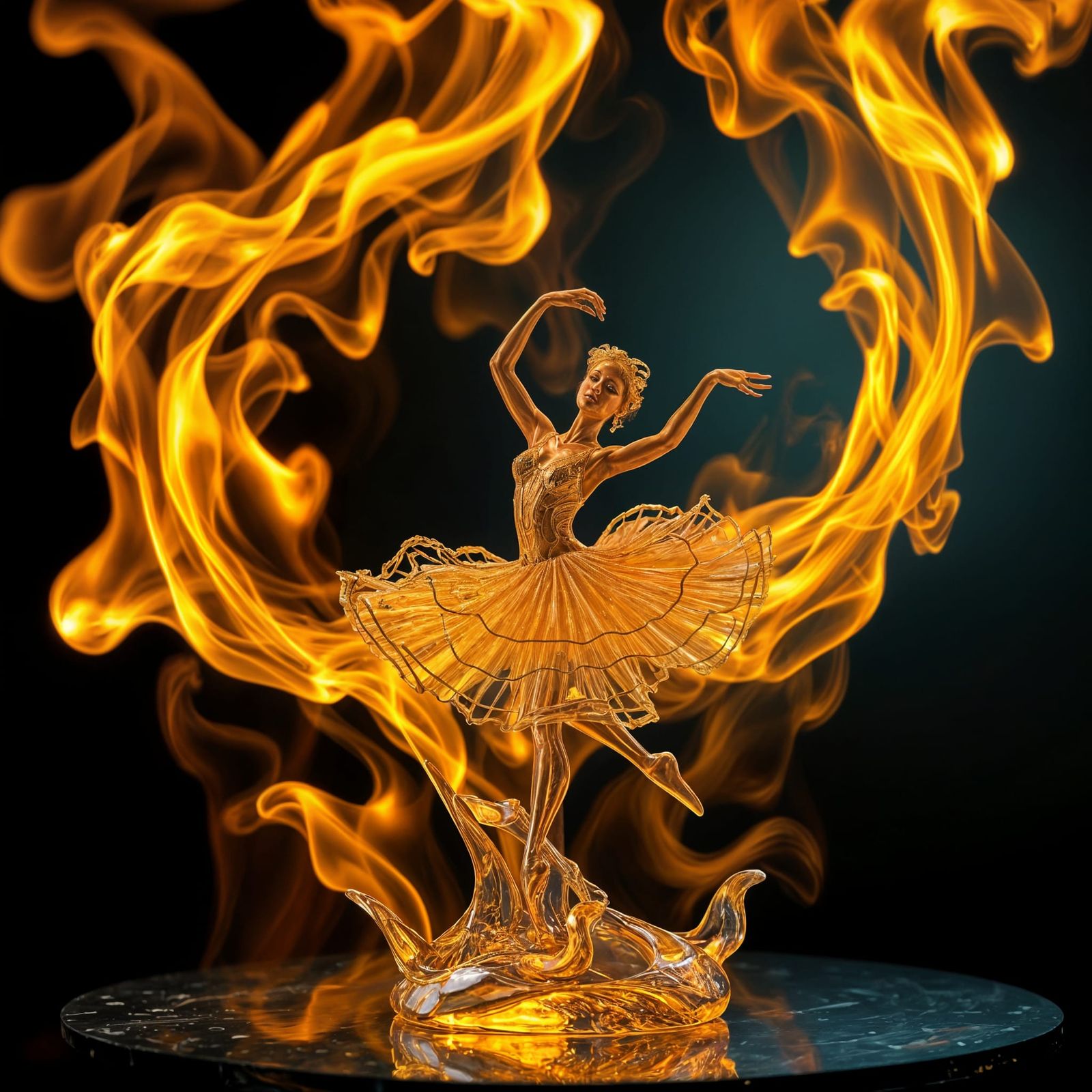 Golden Ballerina Formed From Fire
