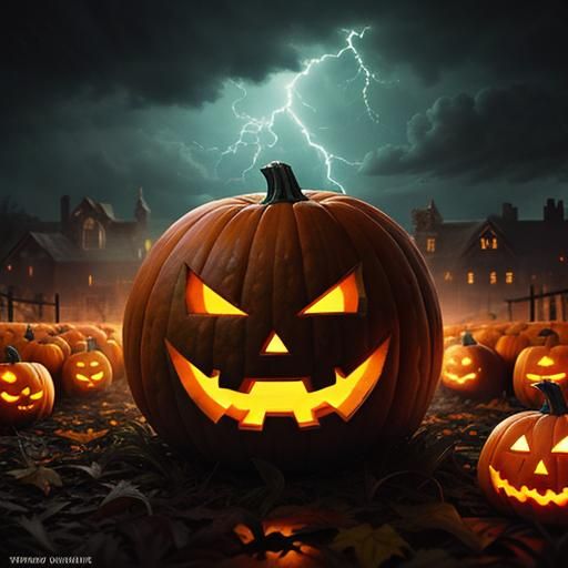 Haunted Pumpkin Patch in a Lightning Storm