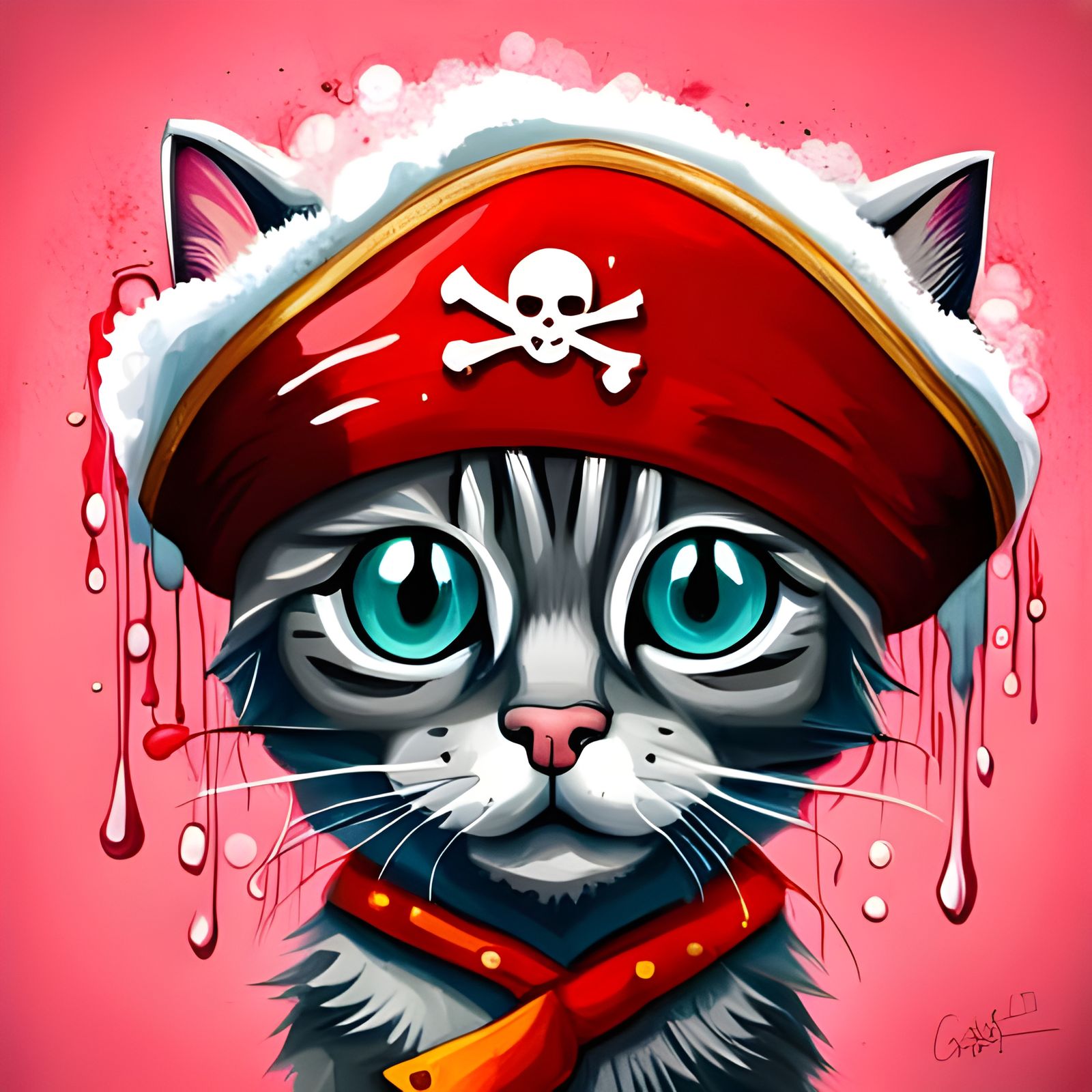 Kitten Pirate in Graffiti Splash Art Style
