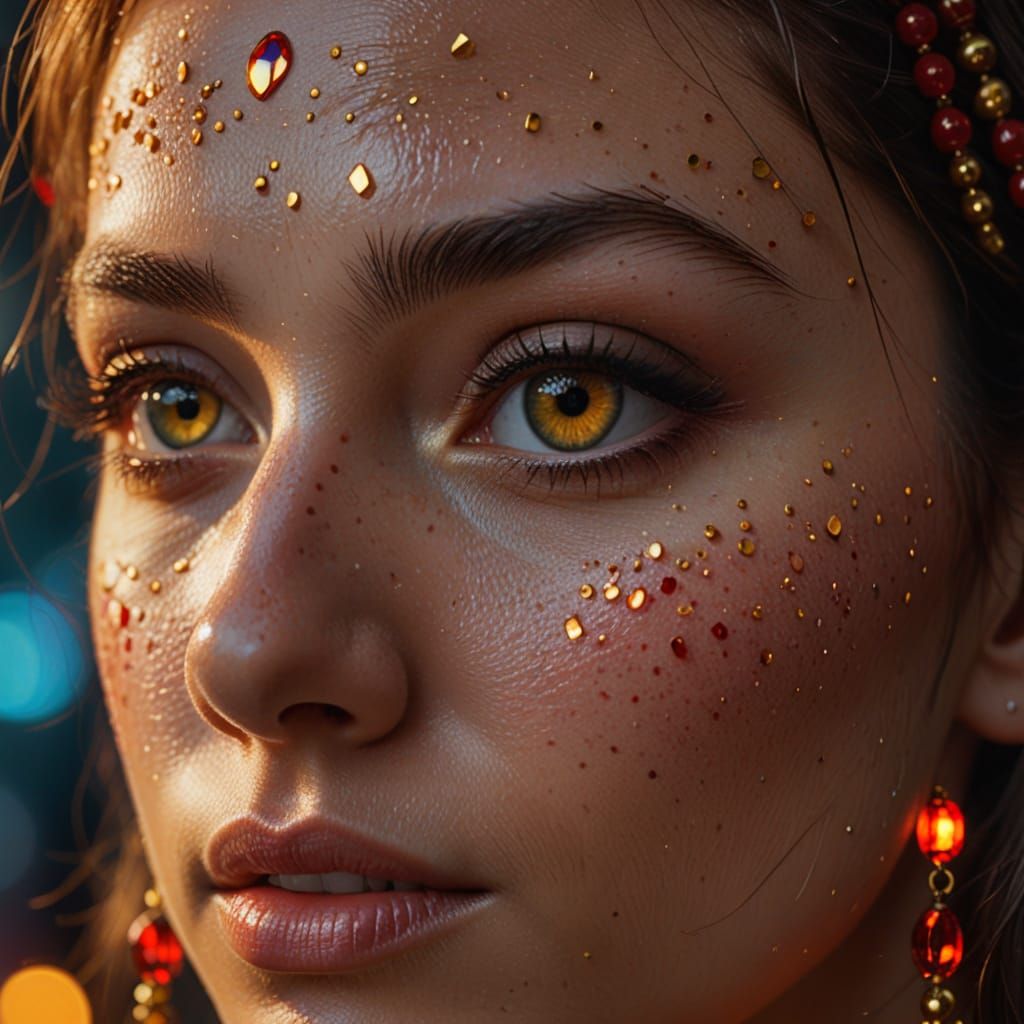 Hyper-realistic close-up of a young woman’s eyes