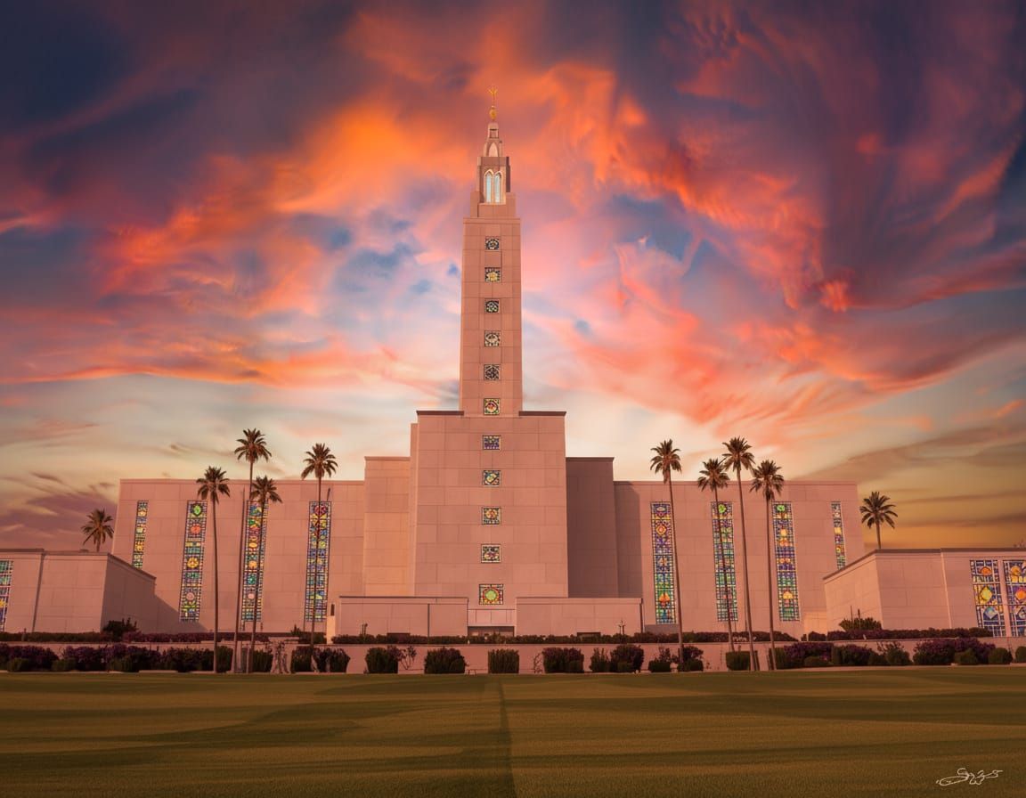 Los Angeles Temple Sunset in Dramatic Digital Matte Painting...