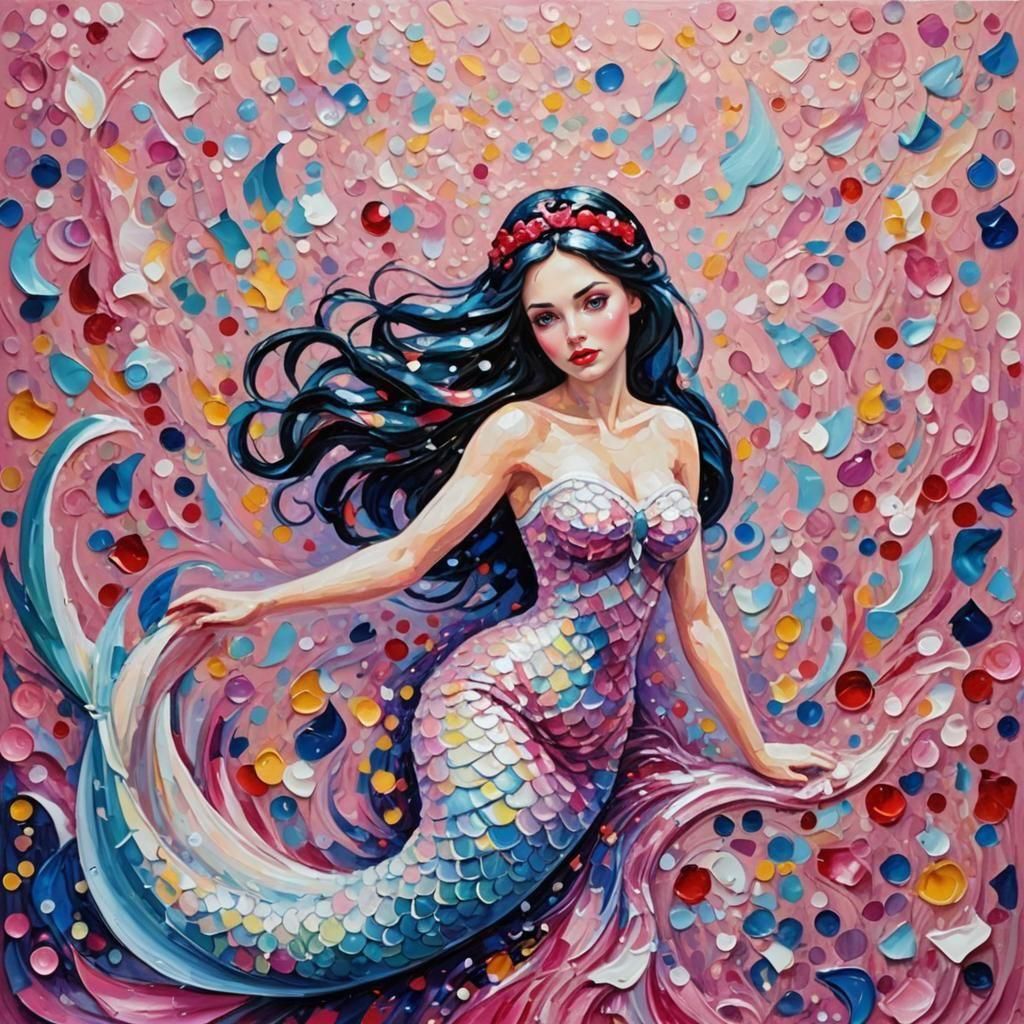 Snow White Space Mermaid in Expressionist Oil Painting