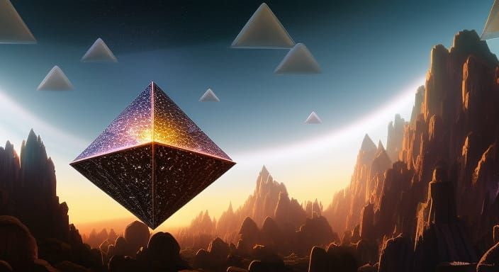 Mystical Crystal Octahedron Levitating in Ethereal Sky