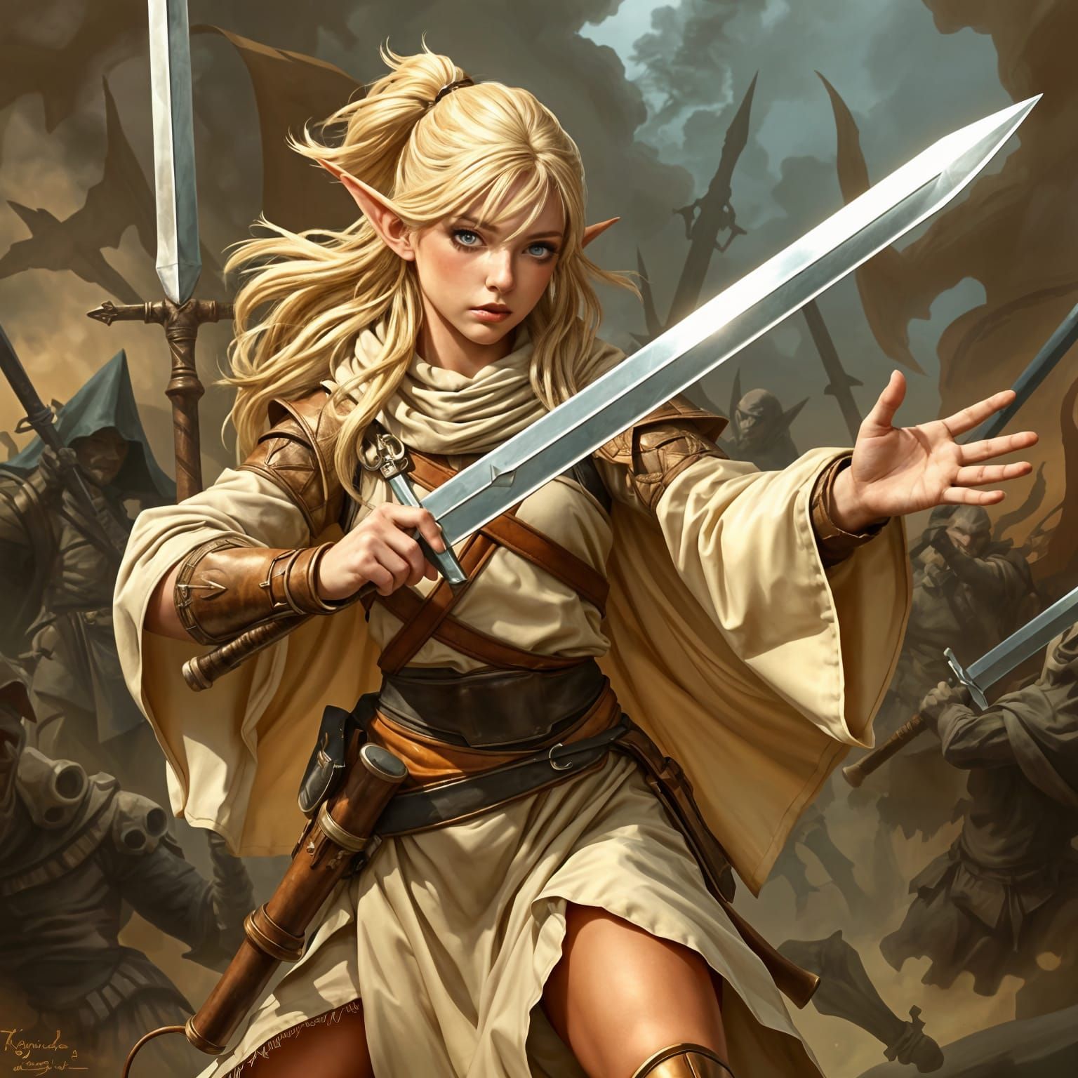 Elven Jedi Knight in Fantasy Battle