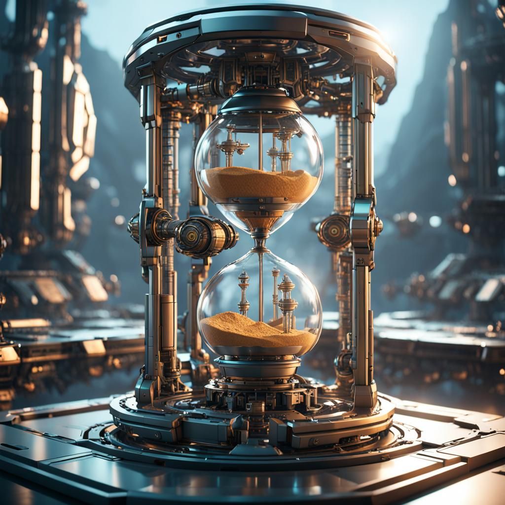 Futuristic Hourglass with Intricate Mechanical Details
