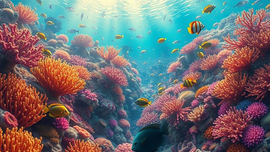 Vibrant Coral Reef Landscape in Digital Art Style