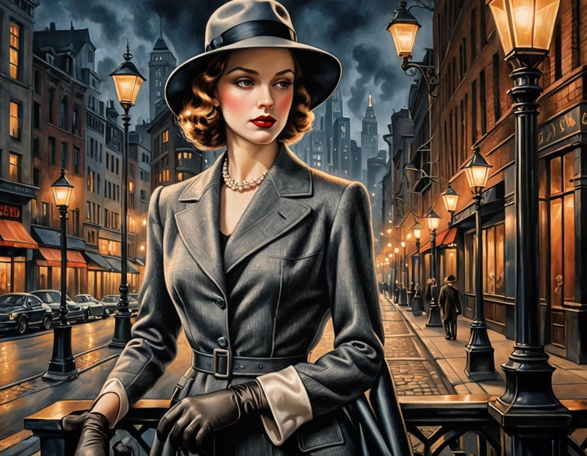 Art Deco Lady with Hat and Gloves