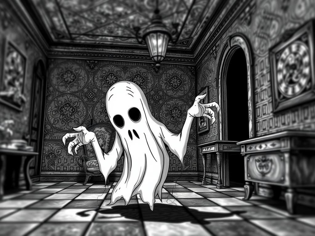 Eerie Ghostly Figure in Haunted Hotel