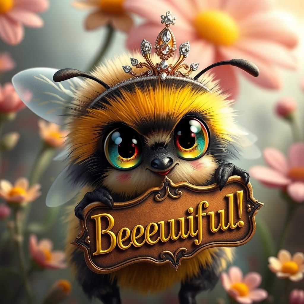 Vibrant Bumblebee Princess with Shimmering Eyes and Sparkly ...