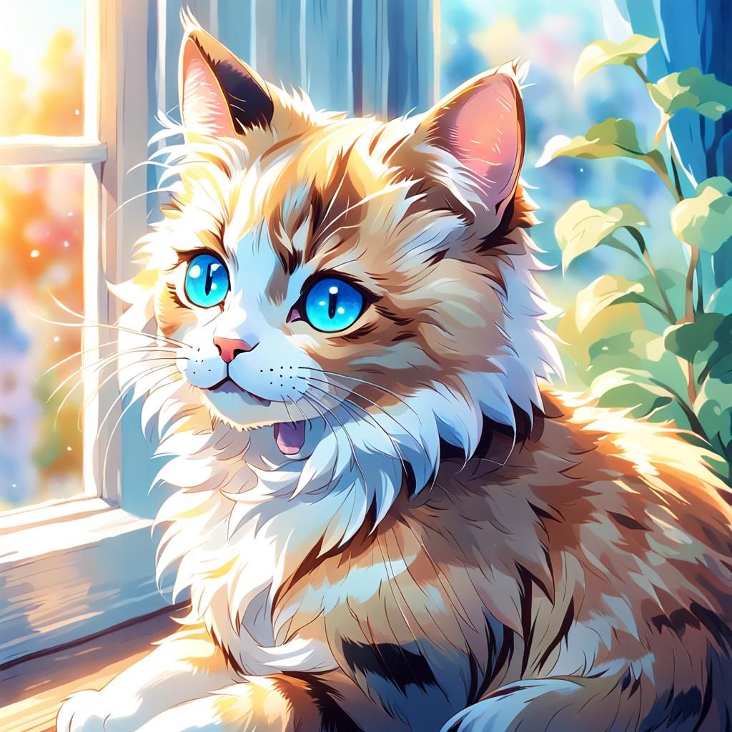 Sweet Blue-Eyed Cat in Anime Key Visual
