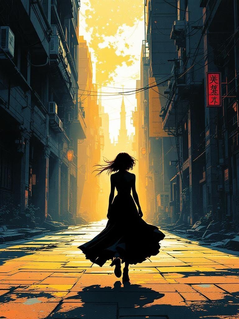 Woman in Street: Manga Style Graphic Art