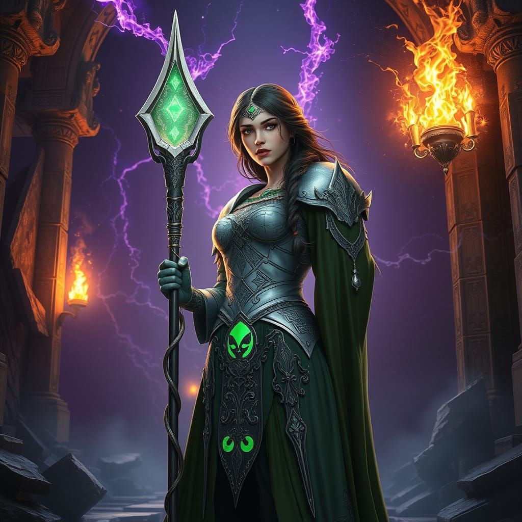 Lady Aeloria Battles Dark Magic in Crumbling Temple