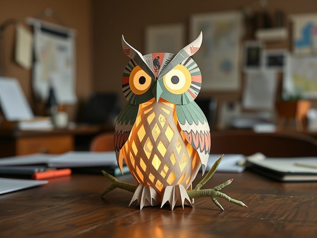 Handmade Kirigami Owl Popup Sculpture