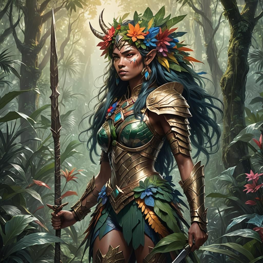 Demonic Amazonian Warrior in Grayscale Pencil Sketch