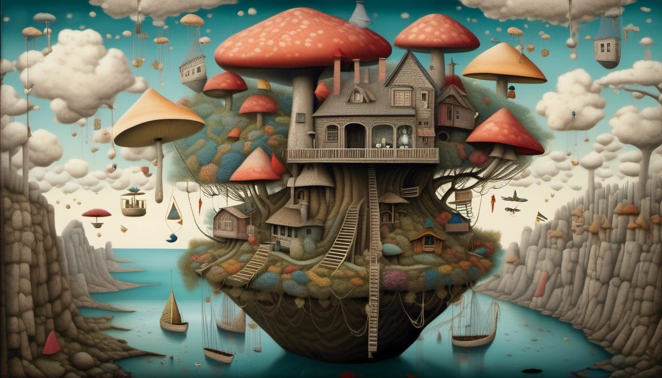 Fantasy Treehouse Village with Floating Bridges