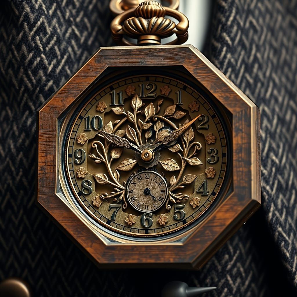 Rustic Baroque Pocket Watch with Arboreal Botanical Motif