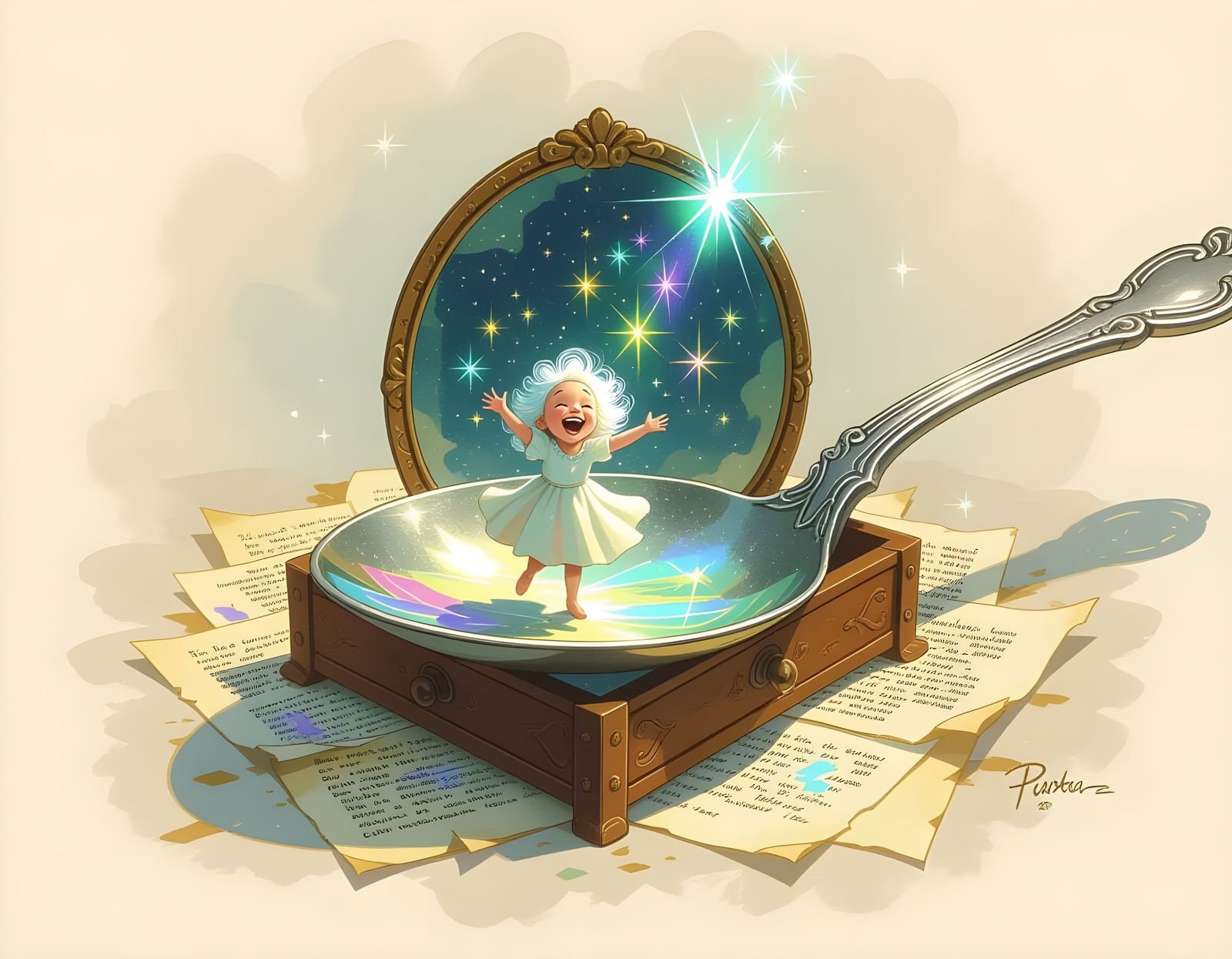 Joyful Spirit Awakens in Tarnished Spoon Reflection