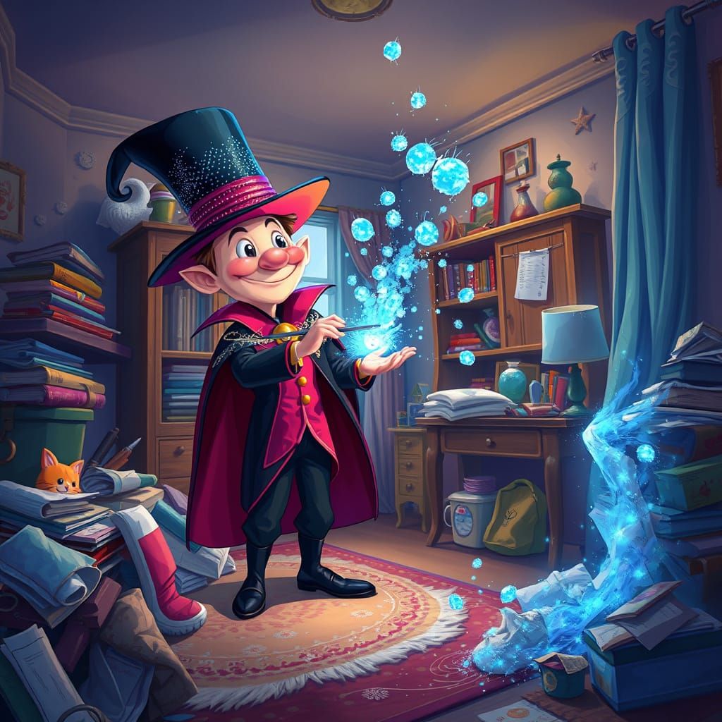 Magician Cleans Room with Magical Particles