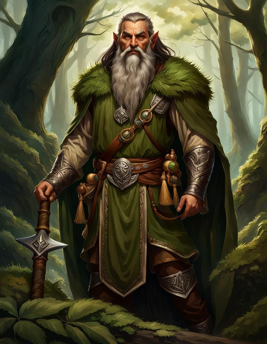Half-Dwarf Half-Elf Druid in Dark Fantasy Style