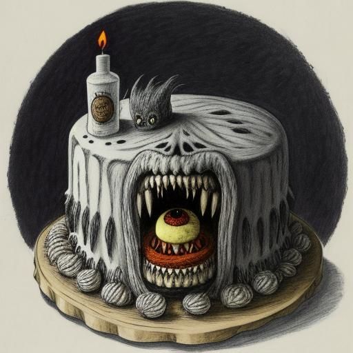 Gothic Sentient Birthday Cake Illustration