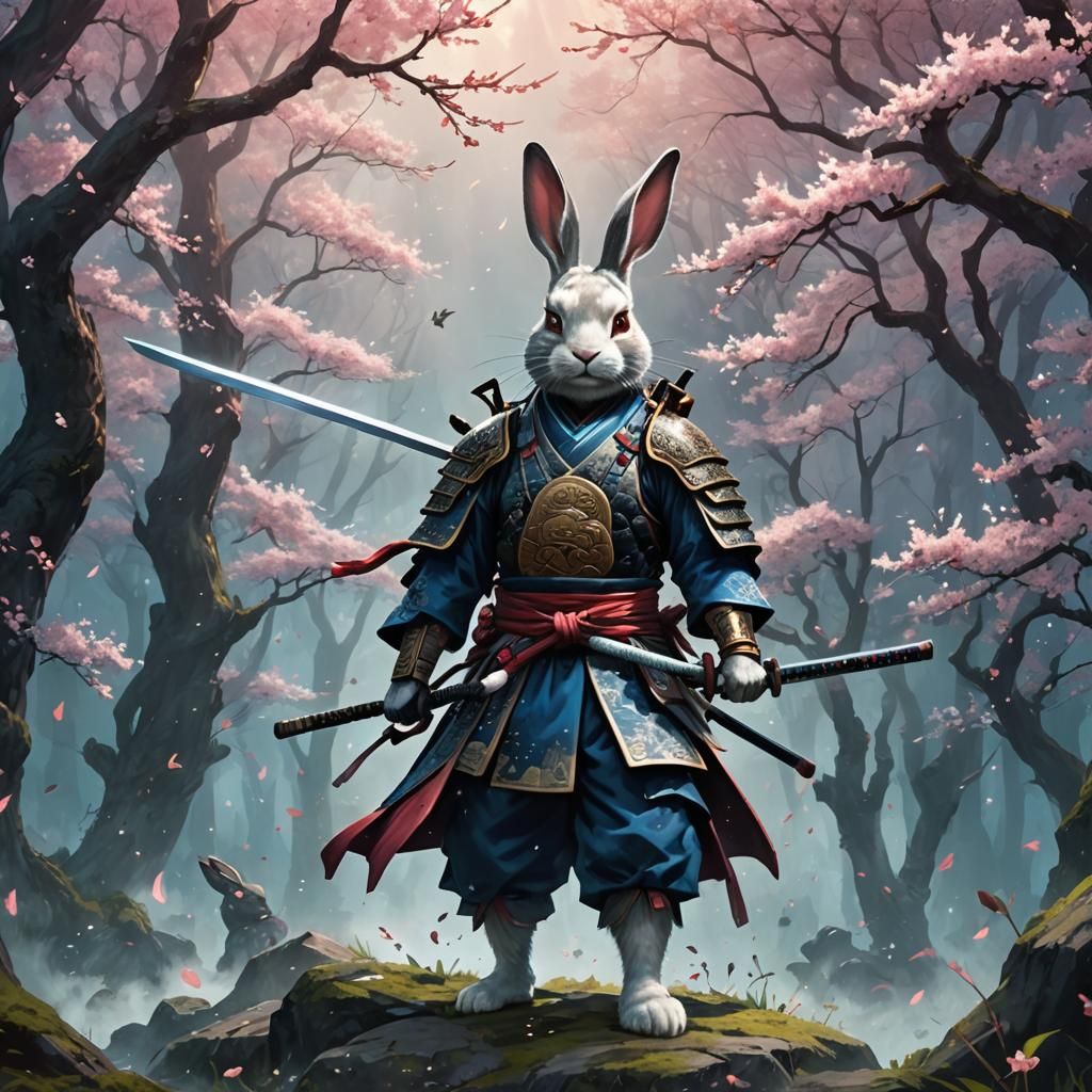 Rabbit Samurai in Mystical Forest Concept Art