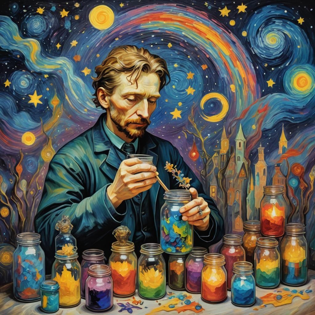 Gothic Sandman Dreams in Jars, Van Gogh Style