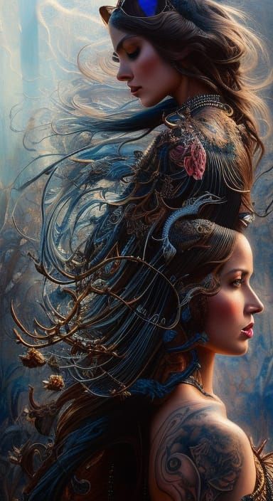 Elegant Woman in Black Ink Flow Style