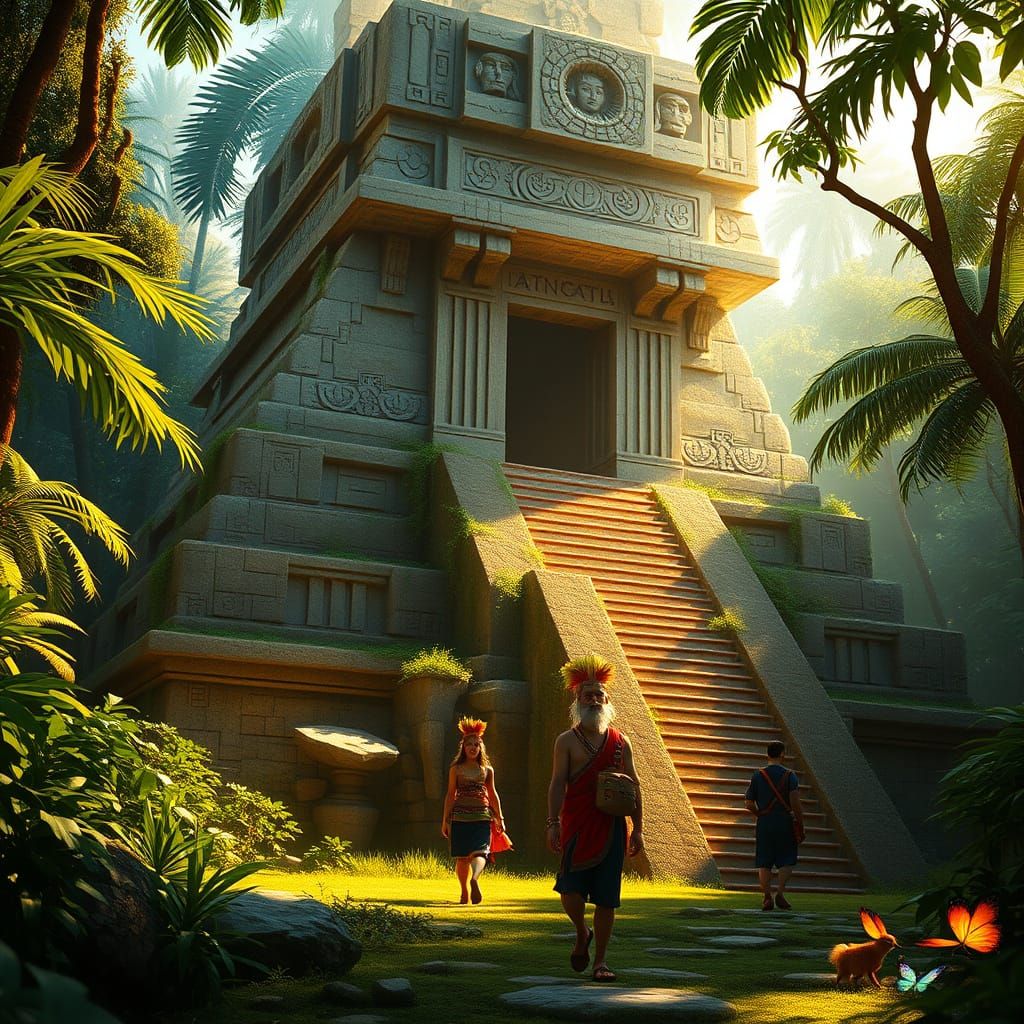 Ancient Mesoamerican Temple in Tropical Jungle