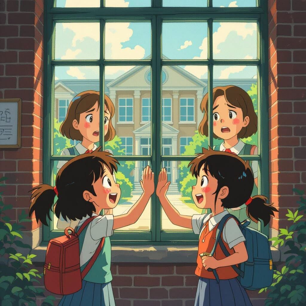 Joyful Girls High-Five Outside School as Teachers Weep