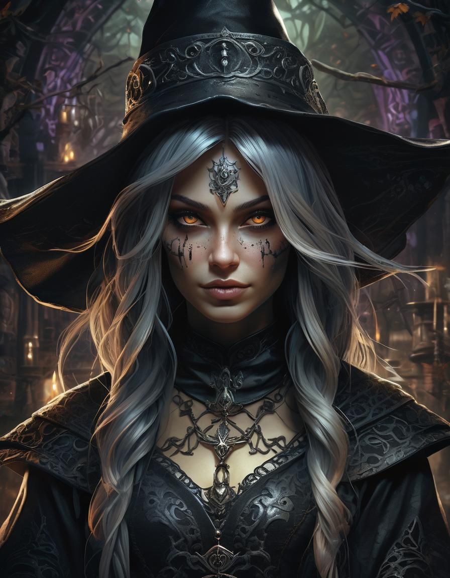 Evil Witch Portrait in Dark Fantasy Style