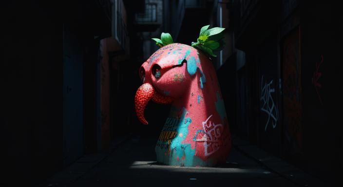 Square Strawberry Concept Art in Graffiti Alleyway