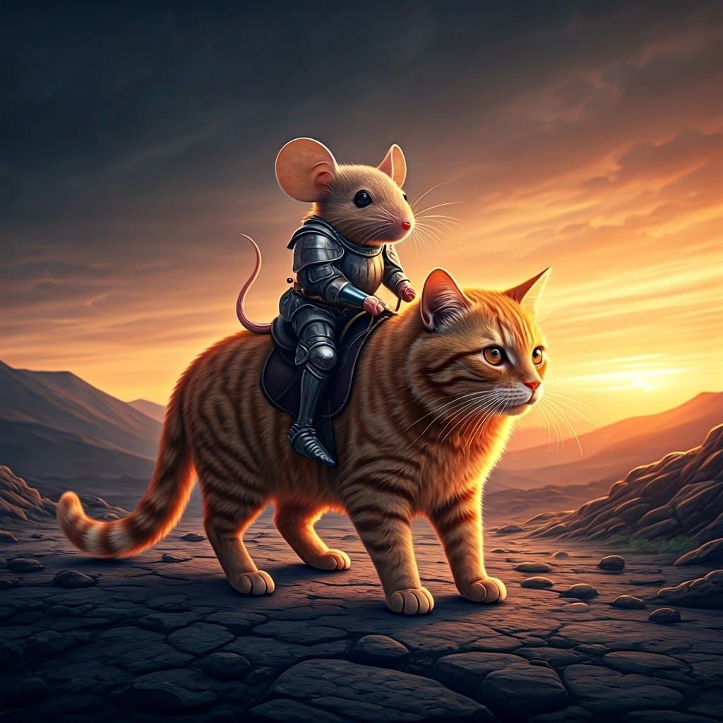 Ginger Mouse Rides Majestic Ginger Cat in Epic Medieval Scen...