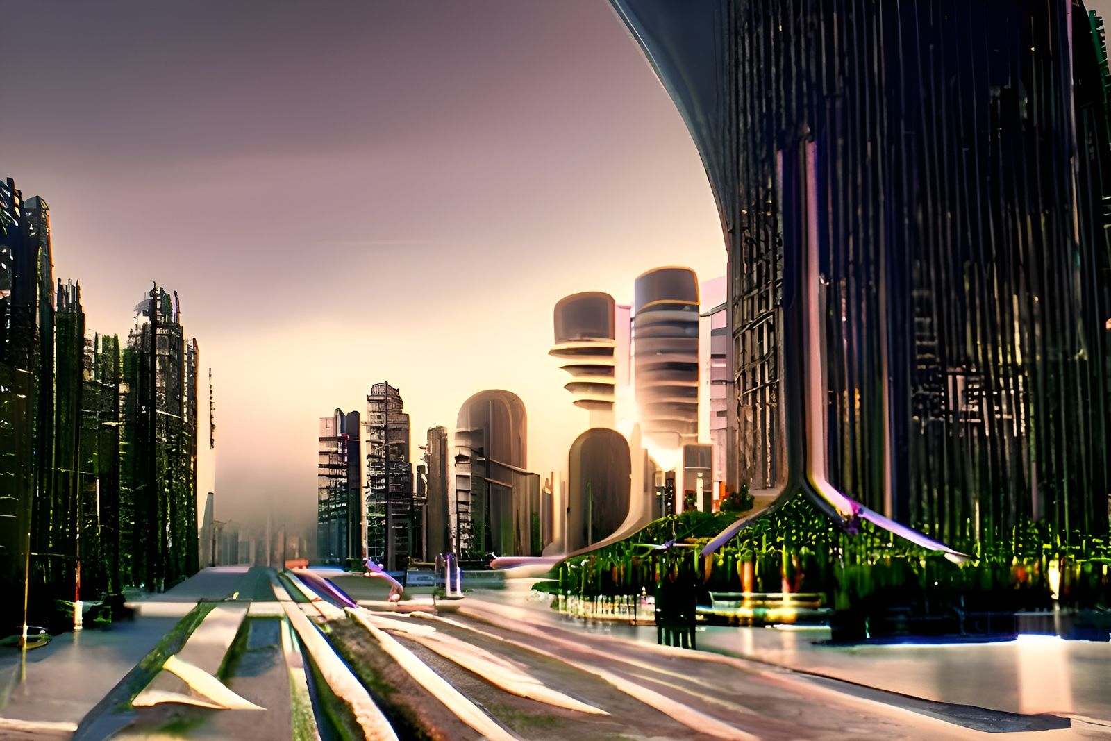 Futuristic City Emerging from Dense Forest