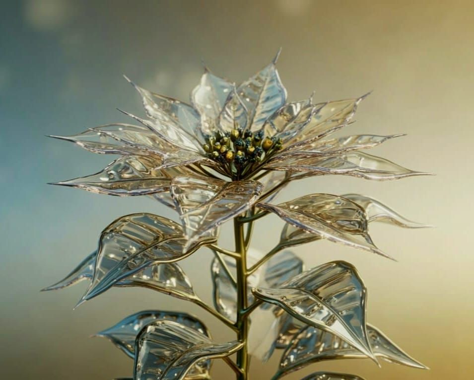 Sparkling Glass Poinsettias in Anime Style