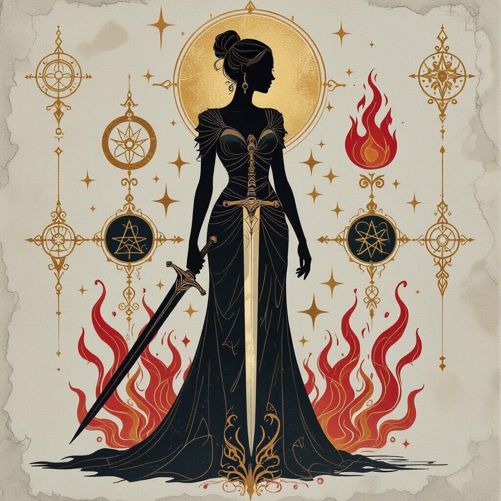 Elegant Female Silhouette with Alchemical Symbols