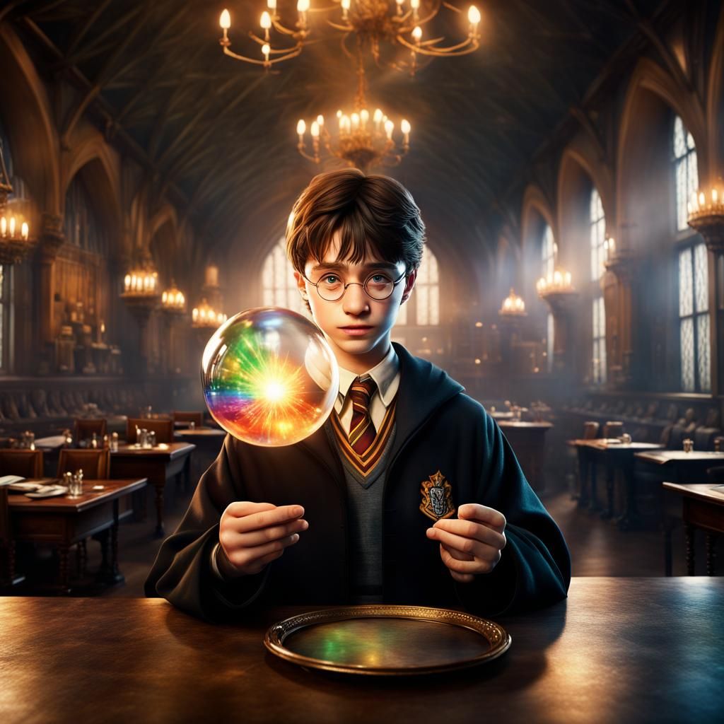 Harry Potter Holding Magical Spark in Hogwarts, Digital Art