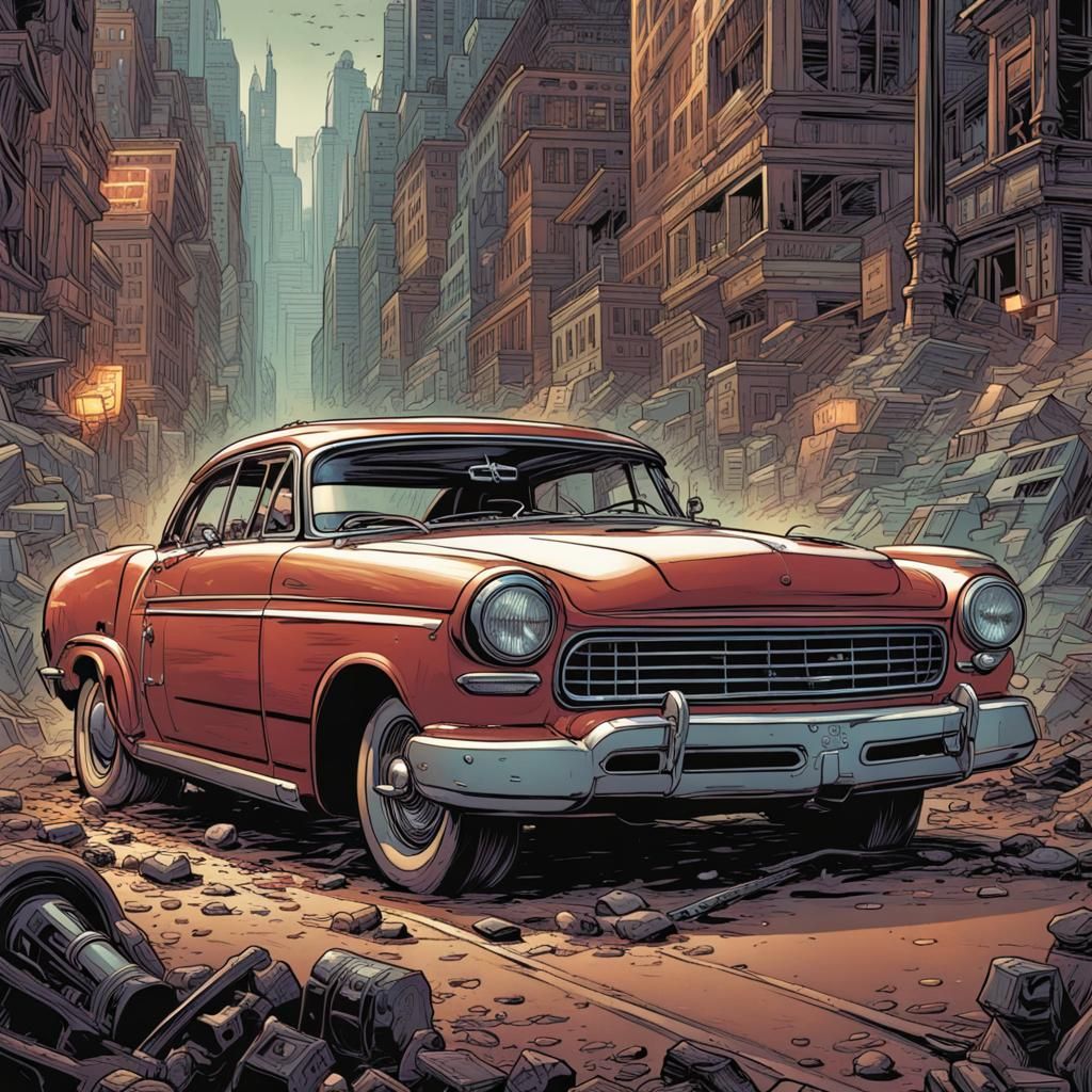 Comic Book Style Car Motor Illustration